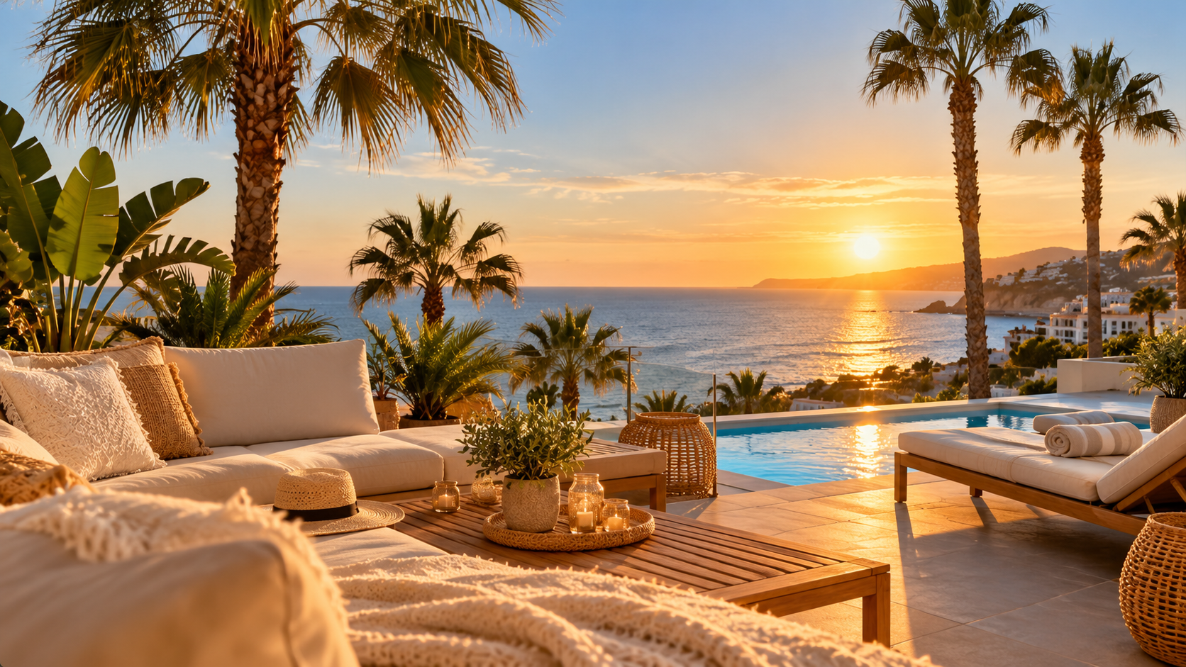 Mediterranean lounge at sunset